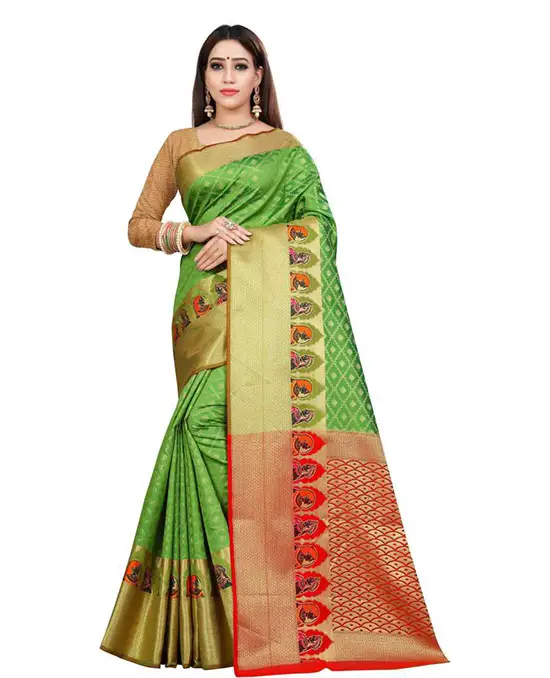Embellished Chanderi Pure Silk Saree (Green)