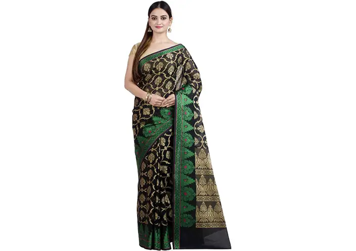 Embellished Gadwal Handloom Art Silk Saree (Black)