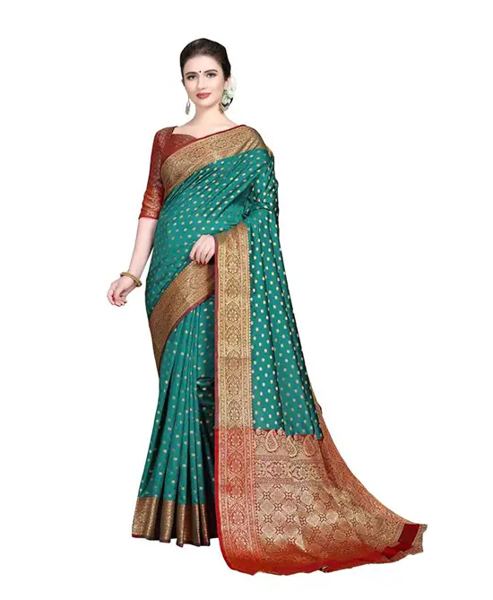 Embroidered, Woven Kanjivaram Art Silk, Cotton Silk Saree (Green)