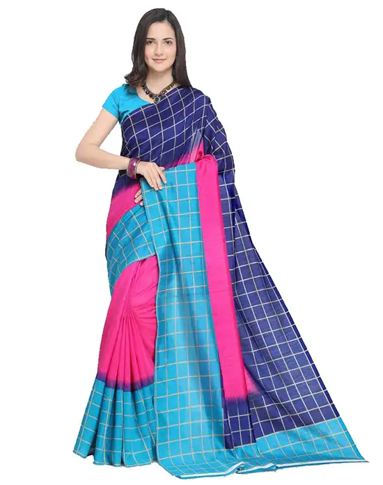 Kandangi Art Silk, Poly Silk Saree Blue, Pink