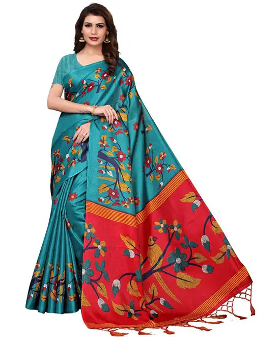 (Multicolor)Bhagalpuri Silk Blend, Pure Cotton Saree