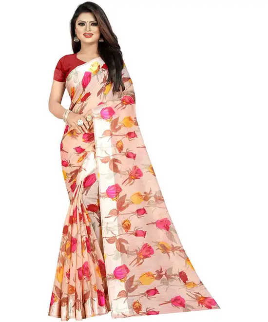 (Multicolor)Bomkai Cotton Linen Blend Saree