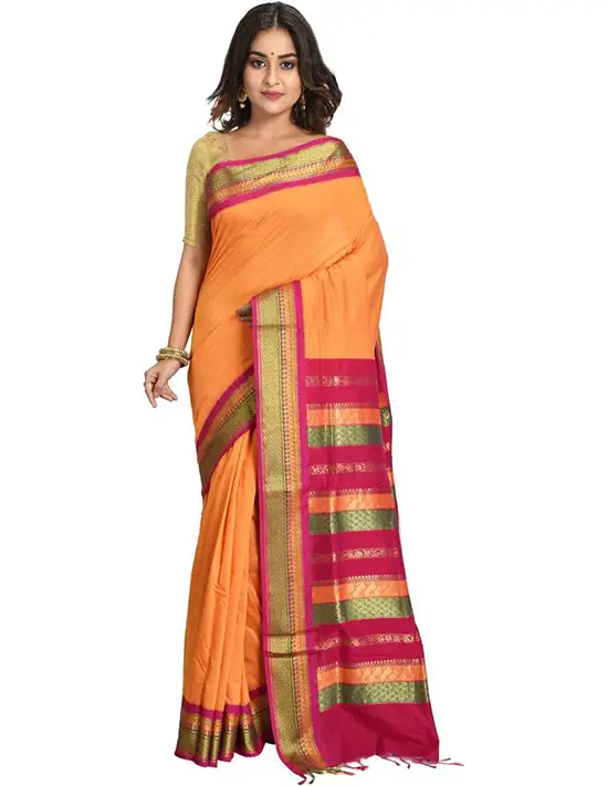 (Orange) Bomkai Cotton Silk Saree