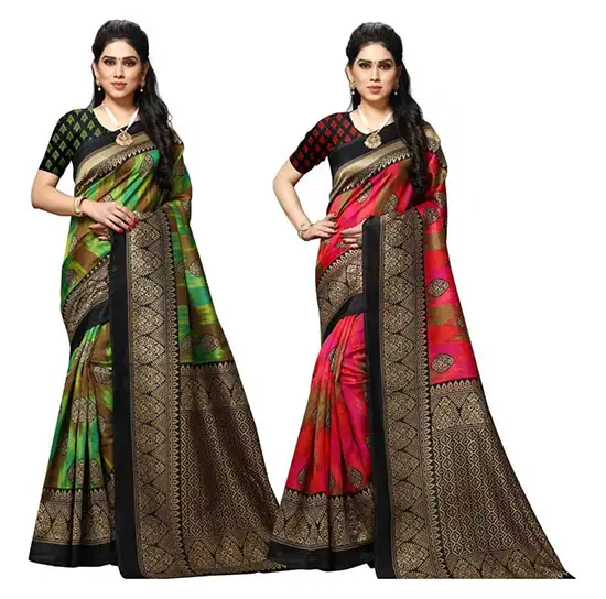(Pack of 2, Multicolor)Bhagalpuri Silk Blend Saree (Pack of 2, Multicolor)