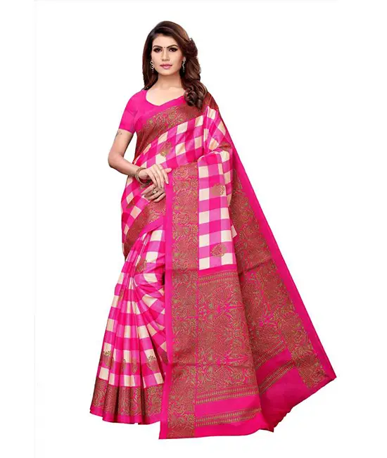 Pink Bhagalpuri Khadi Silk, Pure Cotton Saree