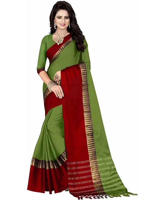 Self Design Kanjivaram Cotton Blend, Poly Silk Saree (Green)