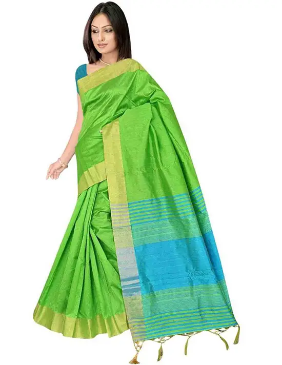 Striped Chanderi Cotton Silk Saree (Green)