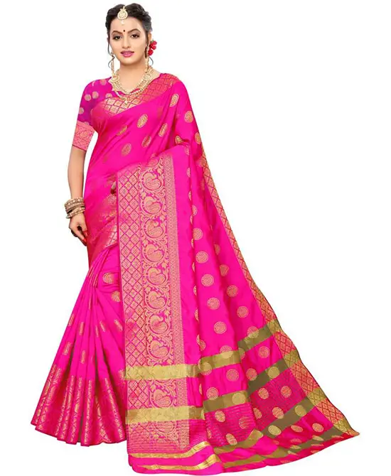 Kanjivaram Cotton Silk Saree (Pink)