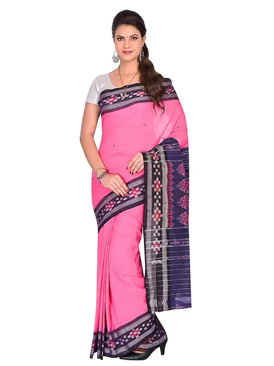 Women's Sambalpuri Ikat Cotton Saree (Pink)