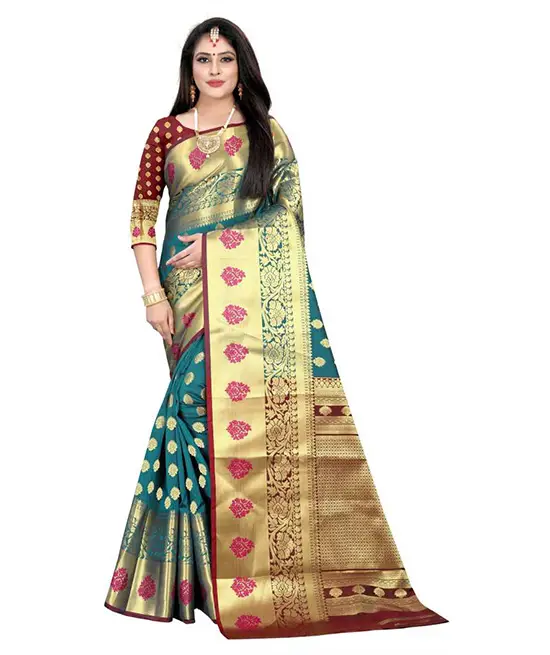 Woven Kanjivaram Art Silk Saree (Multicolor)