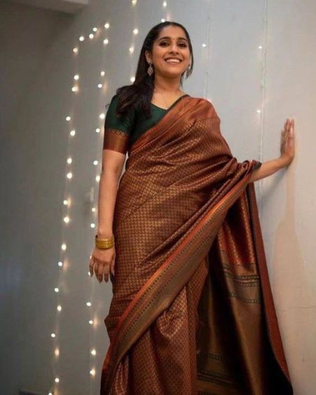 Rashmi Gautham In Beautiful Copper Saree With Blouse
