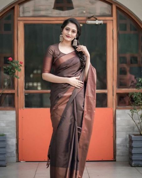 Tremendous Copper Color Pattu Saree With Blouse