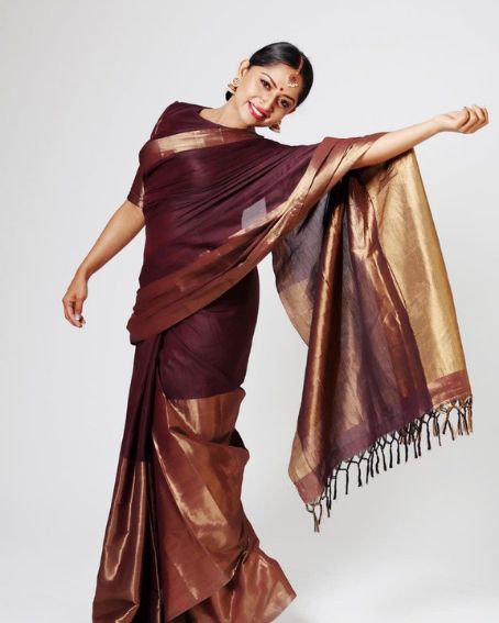 Beautiful Half And Half Cotton Copper Saree