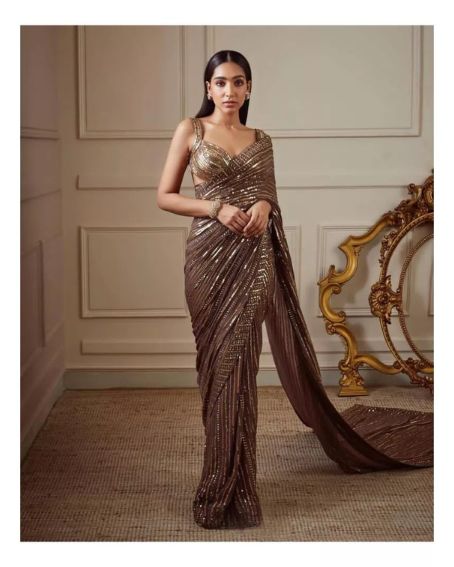 Georgette Copper Saree With Embroidery Design