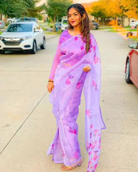 Radiant Organza Printed Lavender Saree