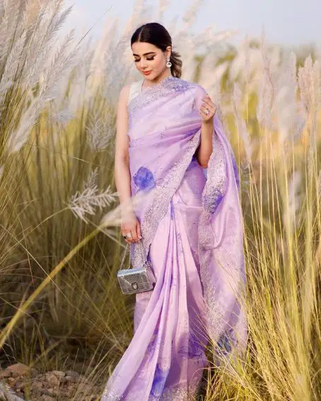 Embellished Mysore Silk Lavender & Silver Finish Saree