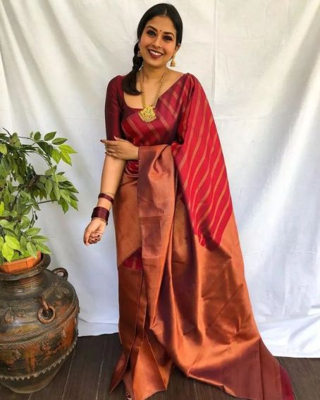 Copper Pattu Saree With Blouse