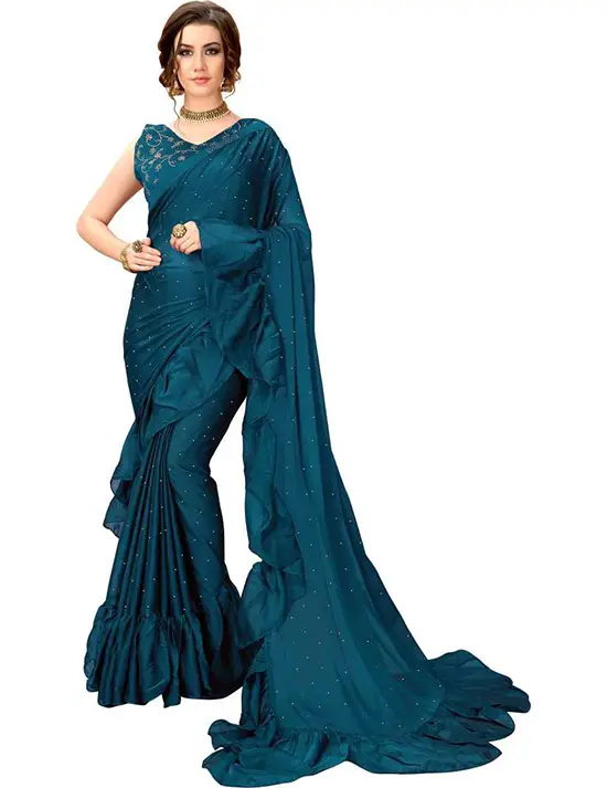 Bollywood Georgette Chiffon Blend Blue Saree