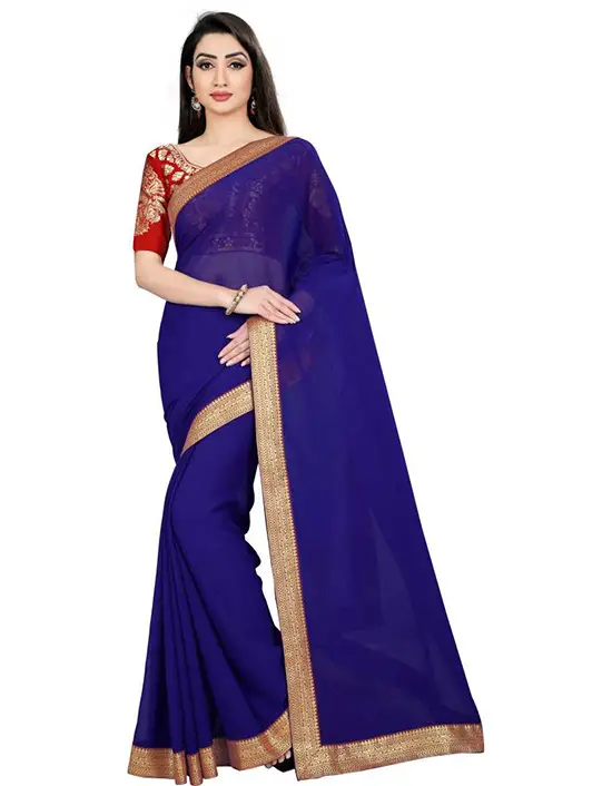 Embellished Bollywood Chiffon Blue Saree