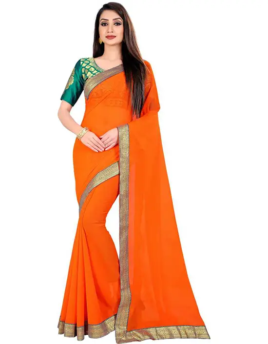 Embellished Bollywood Chiffon Orange Saree