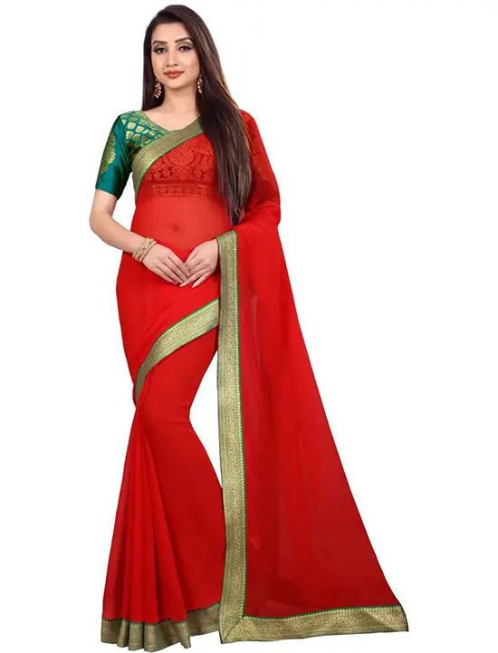 Embellished Bollywood Chiffon Red Saree