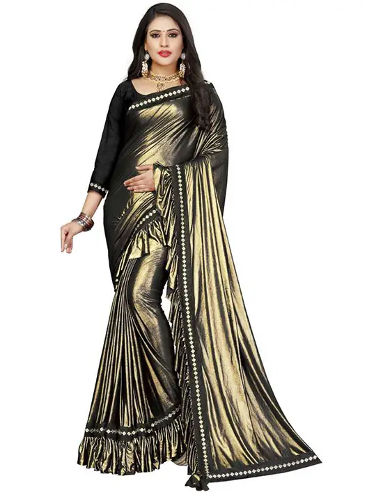  Embellished Bollywood Lycra Blend Gold Color Saree