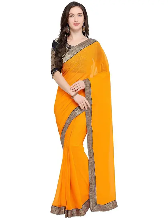 Embellished Bollywood Poly Georgette, Chiffon Yellow Saree