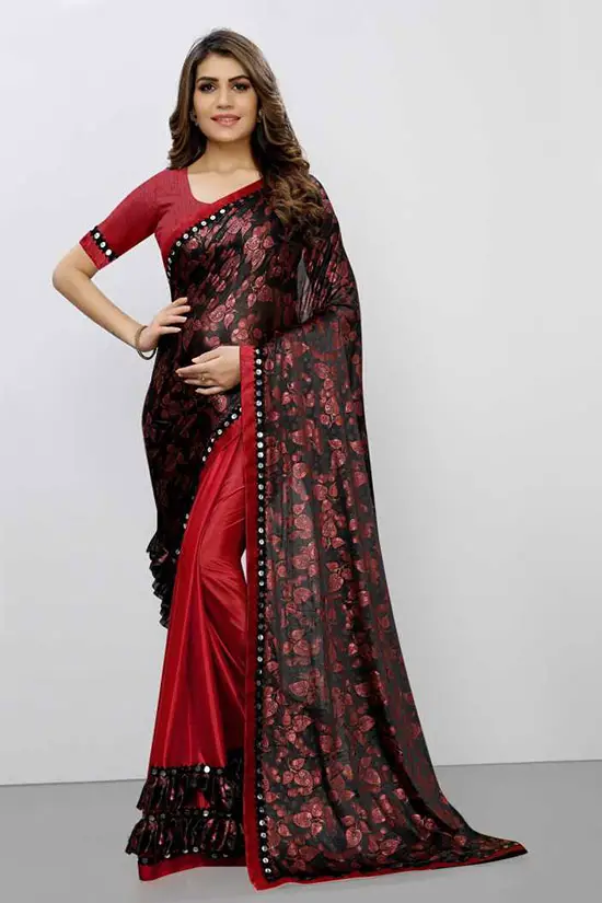 Embellished Fashion Lycra Blend Maroon Saree