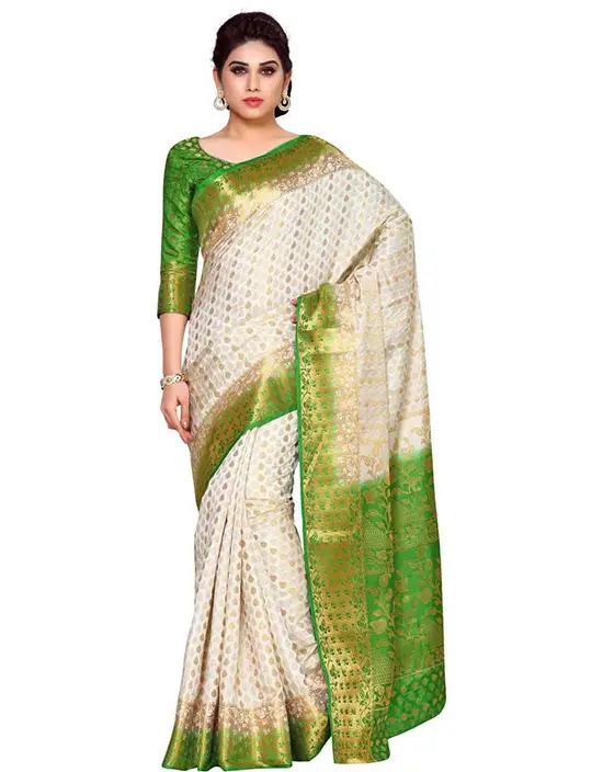 Embellished Kanjivaram Art Silk Cream Colour Saree