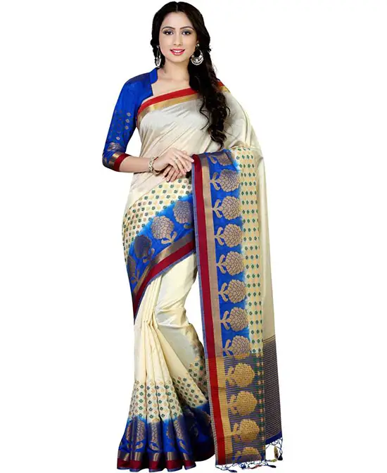  Embellished Kanjivaram Art Silk Cream Colour Saree