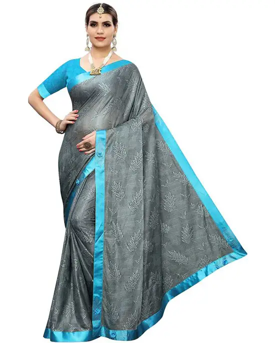 Embellished, Solid Venkatagiri Nylon Blend, Lycra Blend Saree  Blue