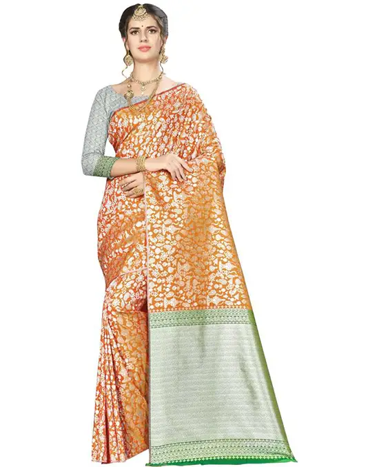 Embellished Venkatagiri Art Silk Saree  Orange