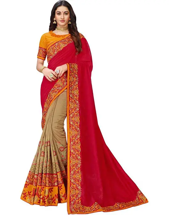 Embroidered Bollywood Art Silk Red Saree