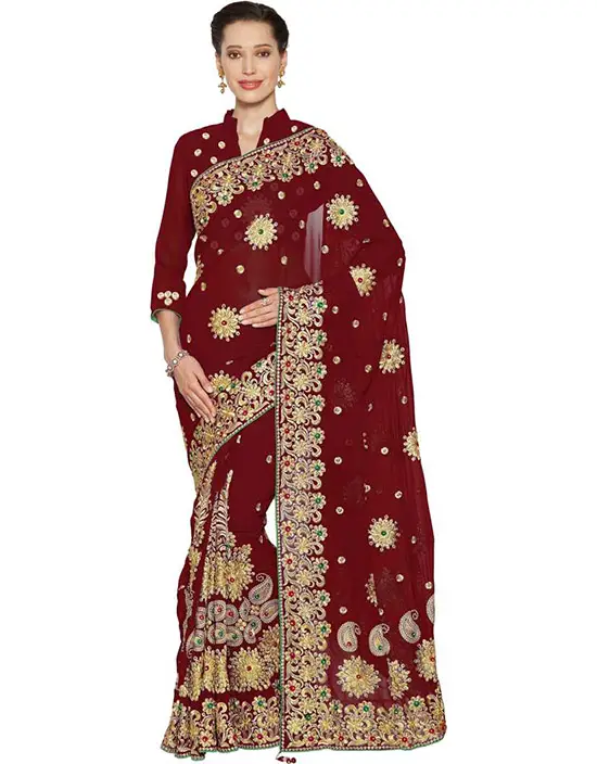 Embroidered Bollywood Georgette Maroon Saree