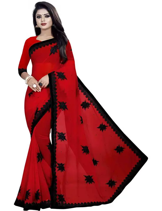  Embroidered Fashion Georgette Red Saree