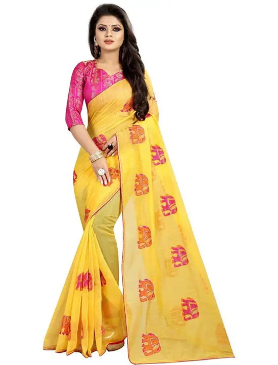 Embroidered Fashion Poly Chanderi Yellow Saree