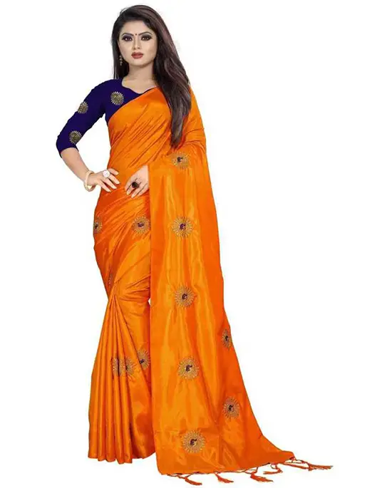 Embroidered Fashion Poly Silk Orange Saree