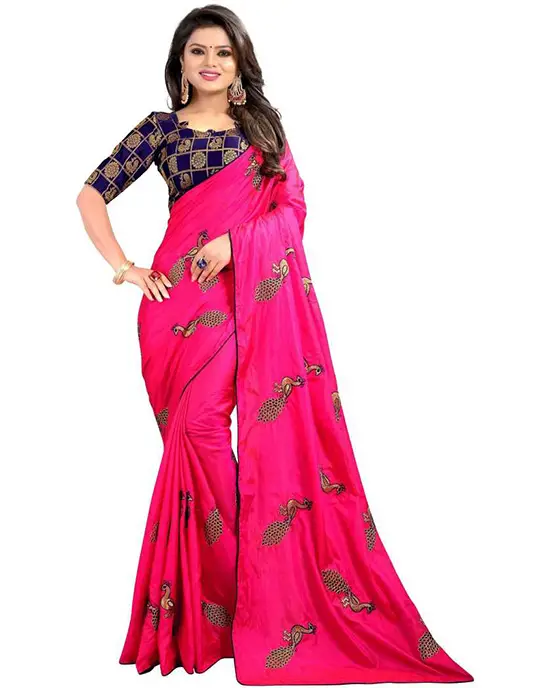 Embroidered Fashion Poly Silk Pink Saree