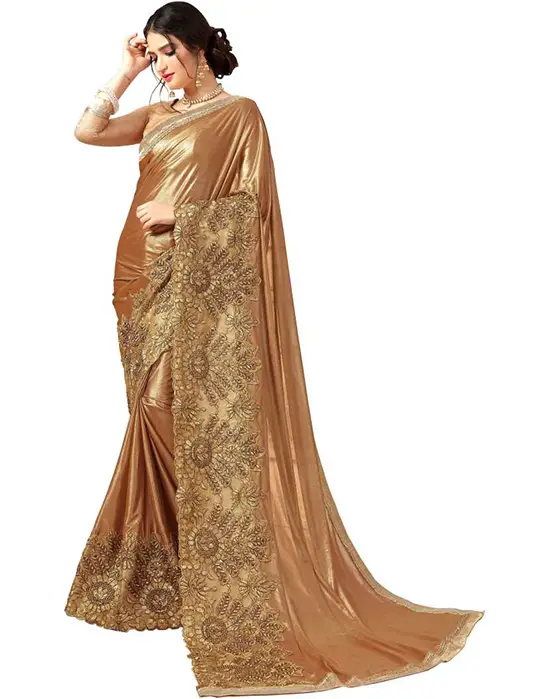 Embroidered Fashion Pure Silk Gold Color Saree