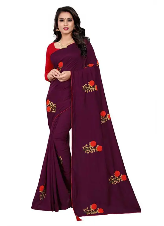 Embroidered Fashion Pure Silk Purple Saree