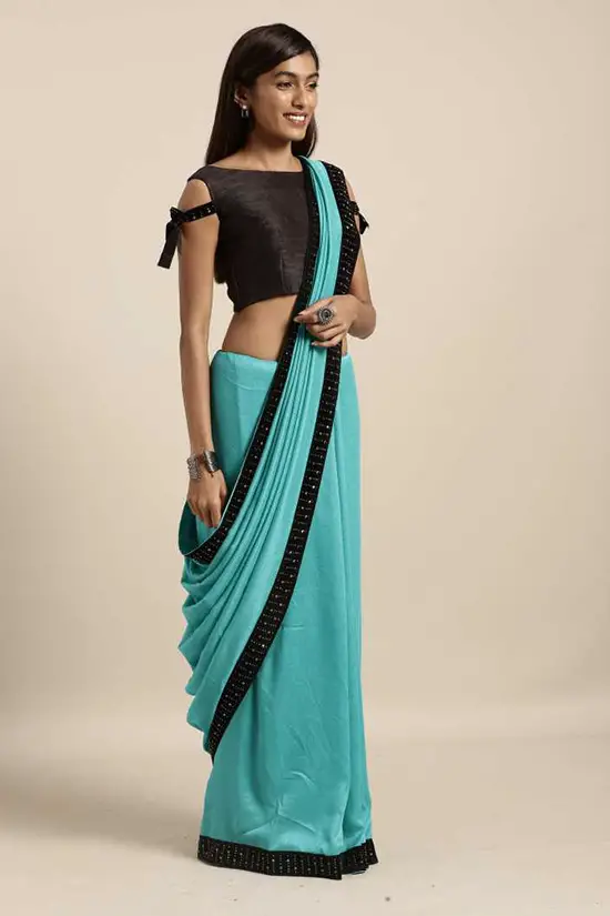 Fashion Silk Blend Teal Blue Saree