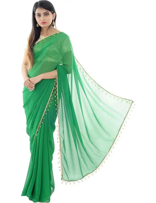 Ganga Jamuna Georgette, Silk Blend Saree Dark Green