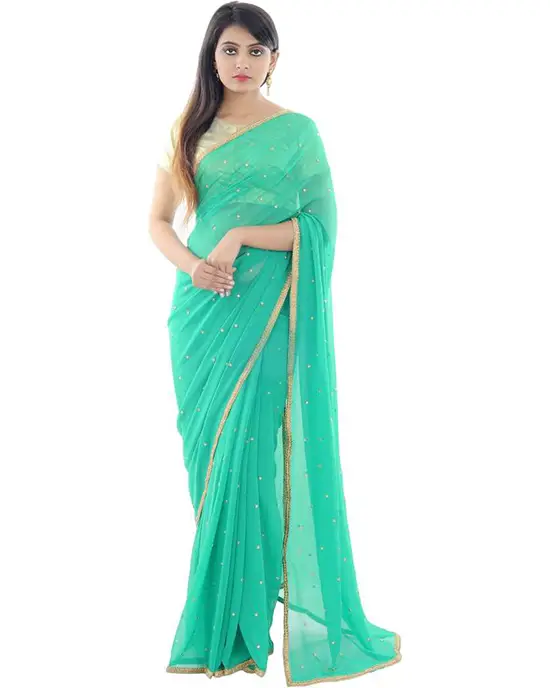 Ganga Jamuna Georgette, Silk Blend Saree Green