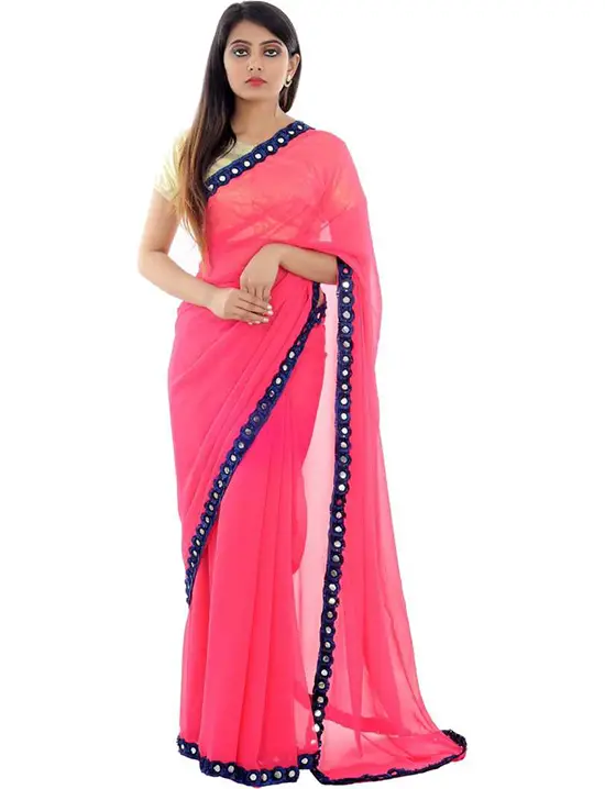 Ganga Jamuna Georgette, Silk Blend Saree Magenta, Pink