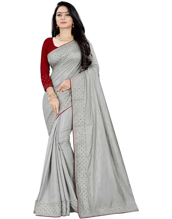 Grey Fashion Silk Blend Saree
