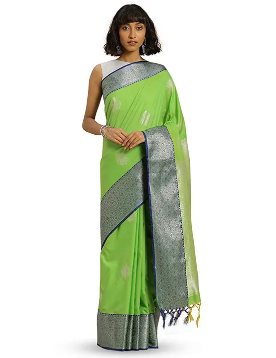 Kanchipuram Silk Blend Fluorescent Green Saree
