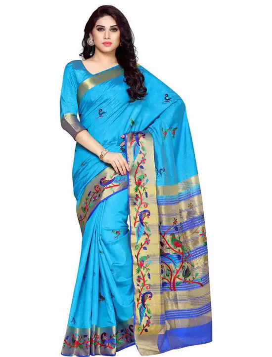 Kanjivaram Tussar Silk Blue Saree