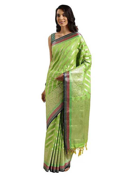 Katan Silk Woven Design Kanjivaram Fluorescent Green Saree