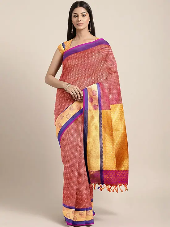 Magenta & Golden Silk Cotton Woven Design Kovai Saree