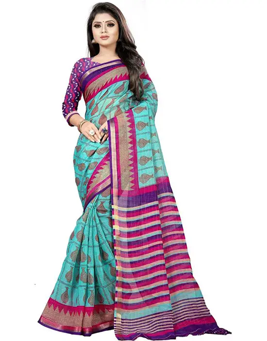 (Multicolor) Printed Venkatagiri Cotton Silk Saree  